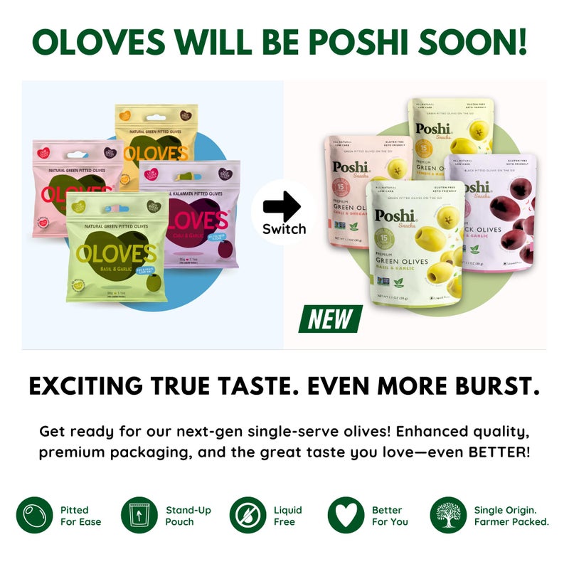 Poshi Natural Whole Pitted Olives | 24 Pack Variety | Basil & Garlic, Chili & Oregano, Chili + Garlic, Lemon & Rosemary | Vegan, Kosher, Gluten Free + Keto Friendly Healthy Snacks, 1.1 Oz (Pack of 24) - Image 3